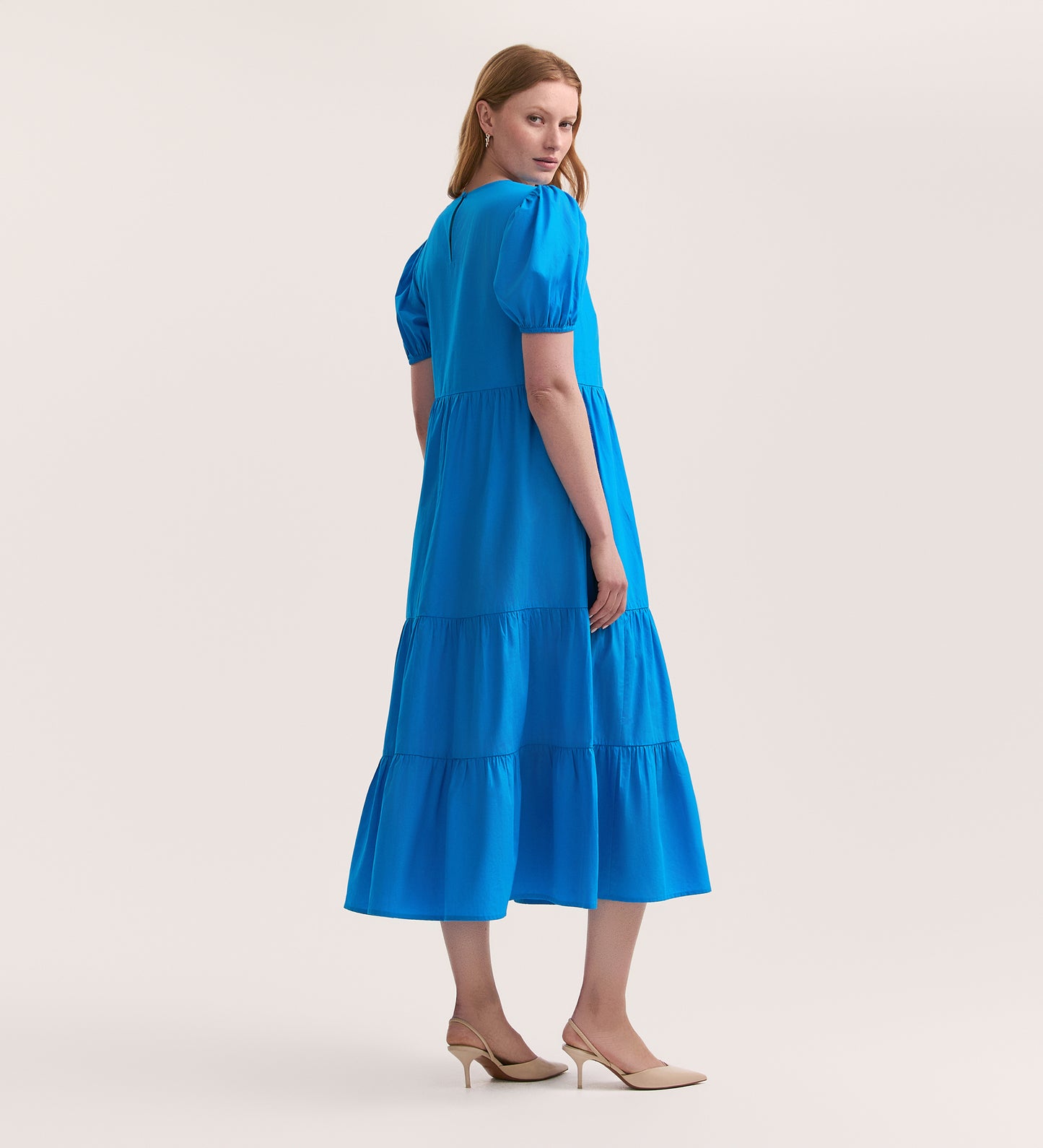 Genevive Blue Cotton Midi Dress