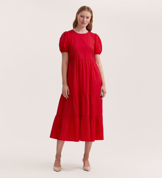 Genevive Red Cotton Midi Dress