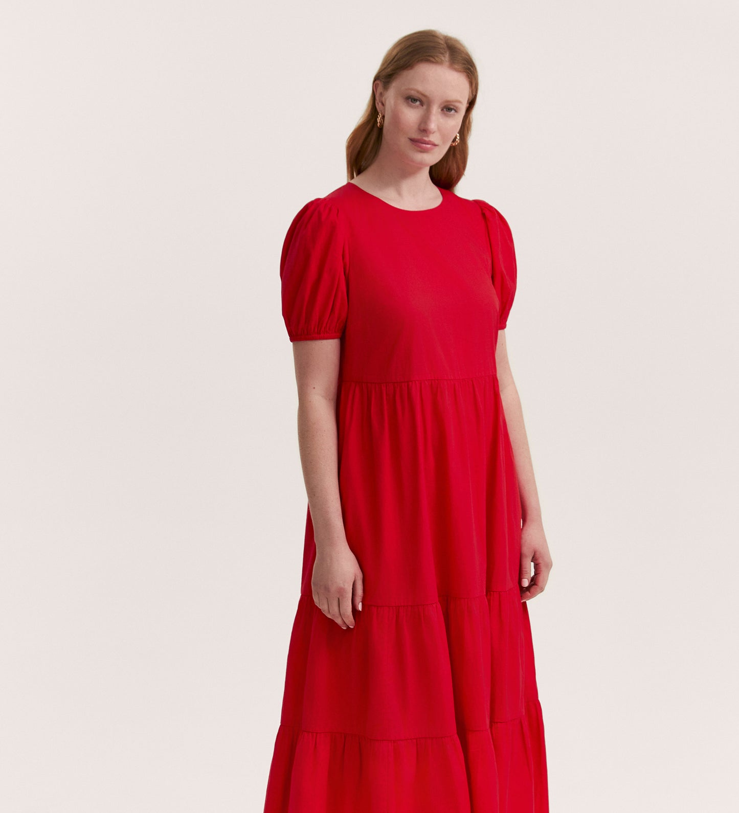 Genevive Red Cotton Midi Dress