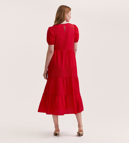 Genevive Red Cotton Midi Dress