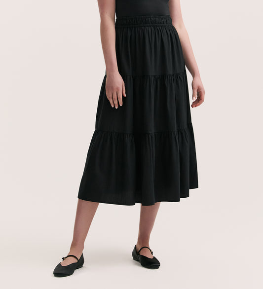 Harleen Black Cotton Midi Skirt