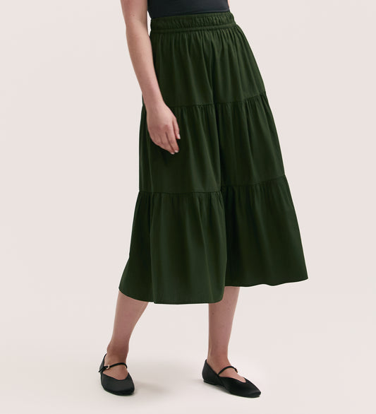 Harleen Dark Khaki Cotton Midi Skirt