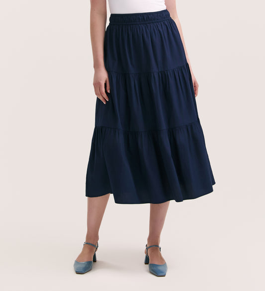 Harleen Navy Cotton Midi Skirt