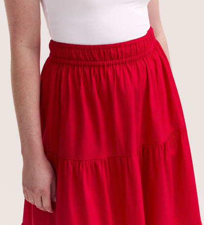 Harleen Red Cotton Midi Skirt