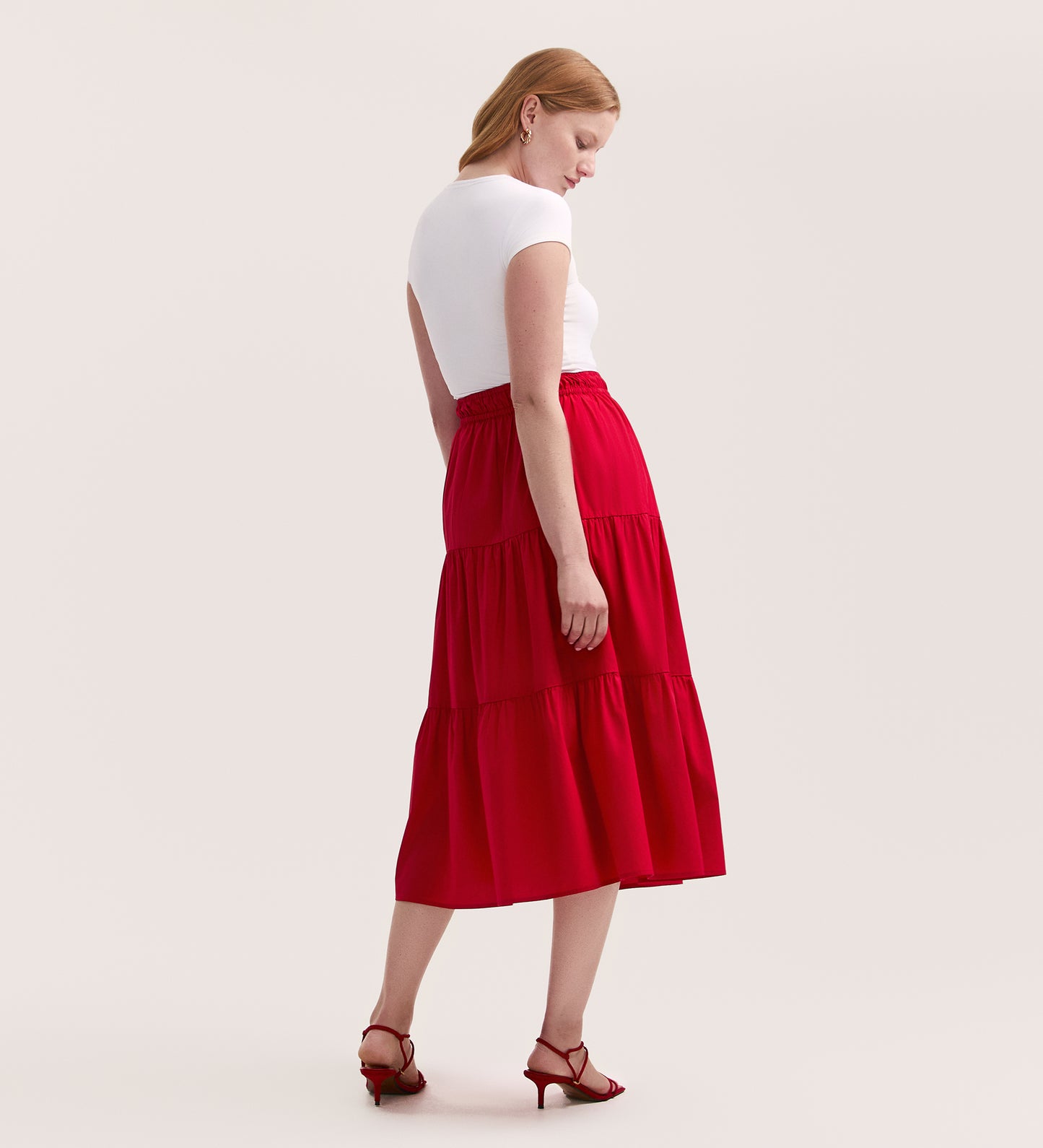 Harleen Red Cotton Midi Skirt