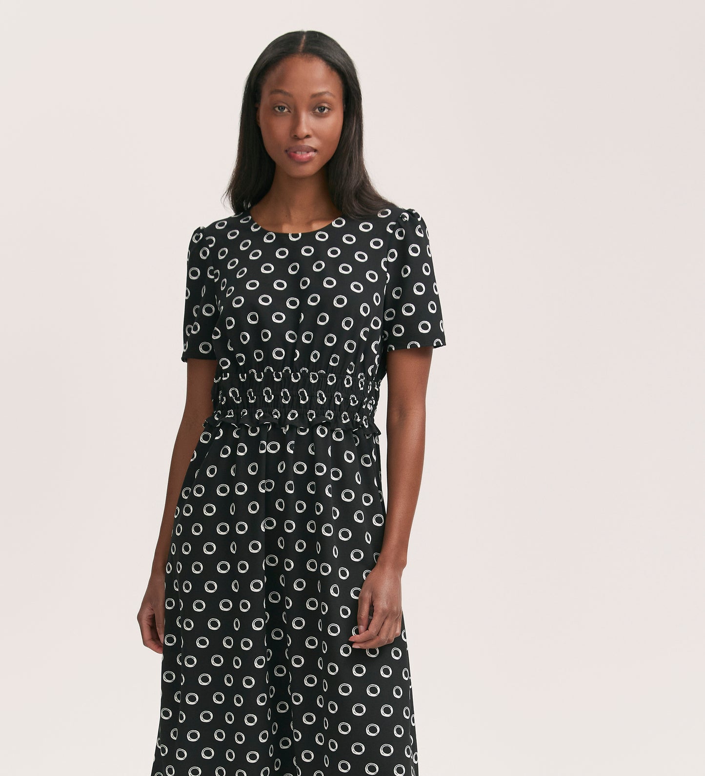 Irini Black Polka Dot Crepe Midi Dress