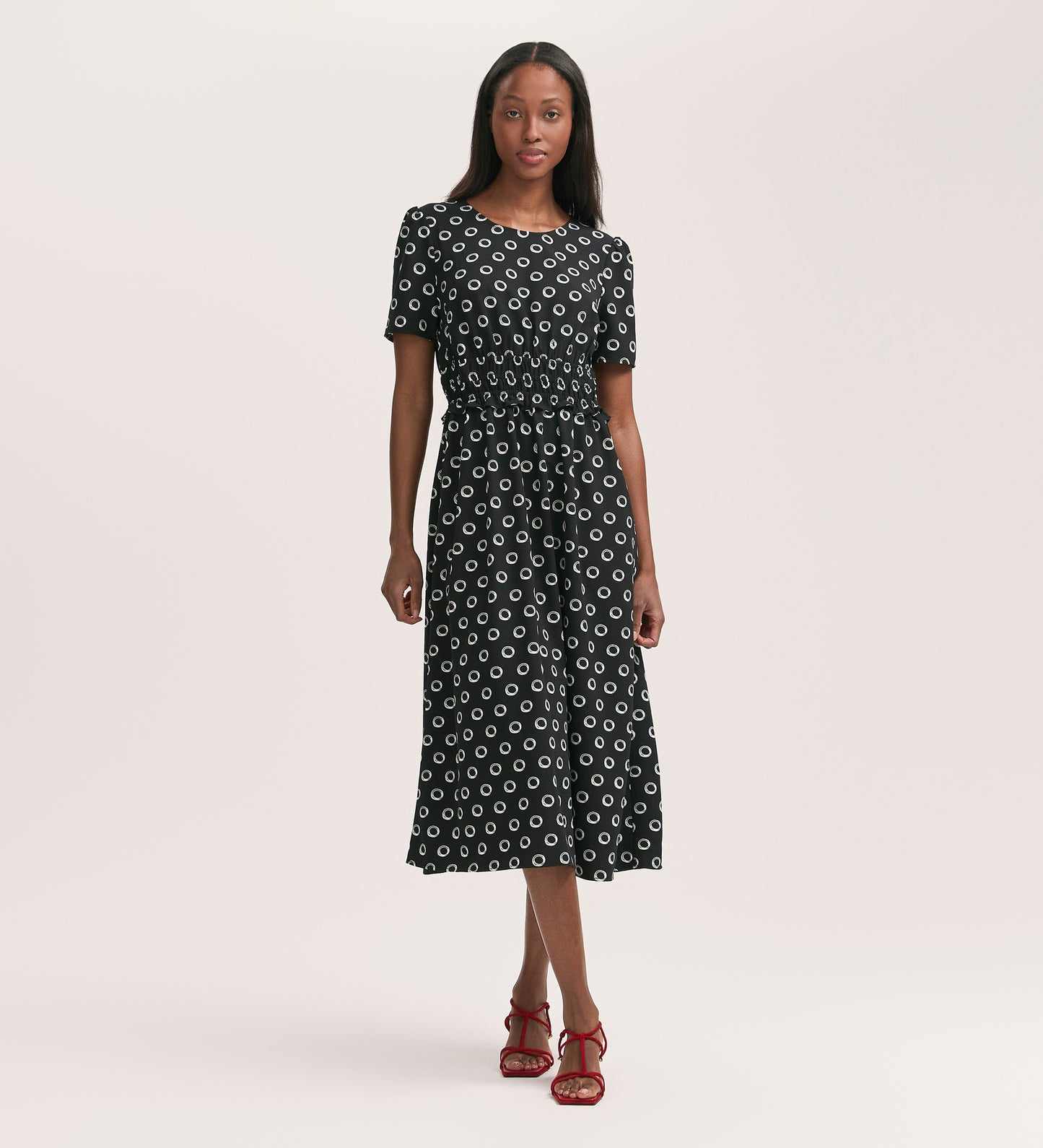 Irini Black Polka Dot Crepe Midi Dress