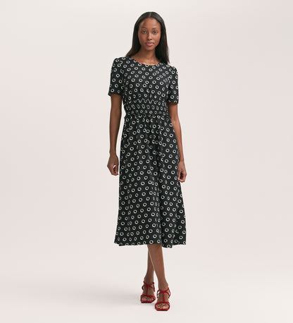 Irini Black Polka Dot Crepe Midi Dress