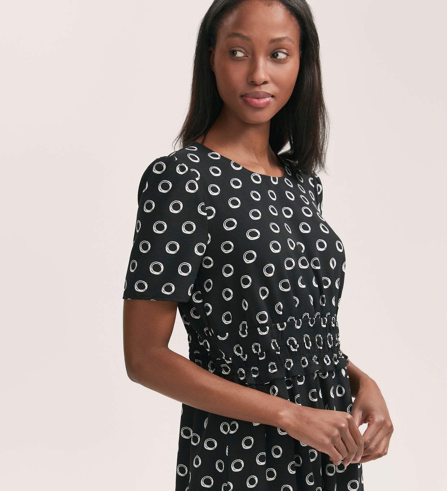 Irini Black Polka Dot Crepe Midi Dress