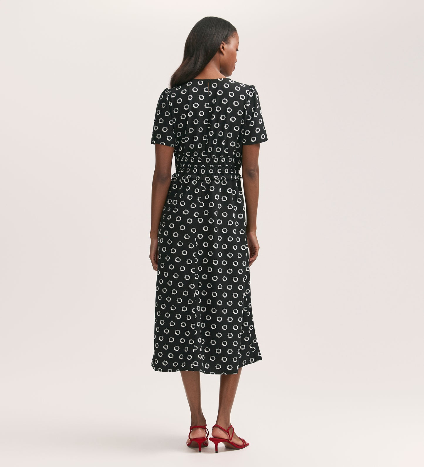 Irini Black Polka Dot Crepe Midi Dress