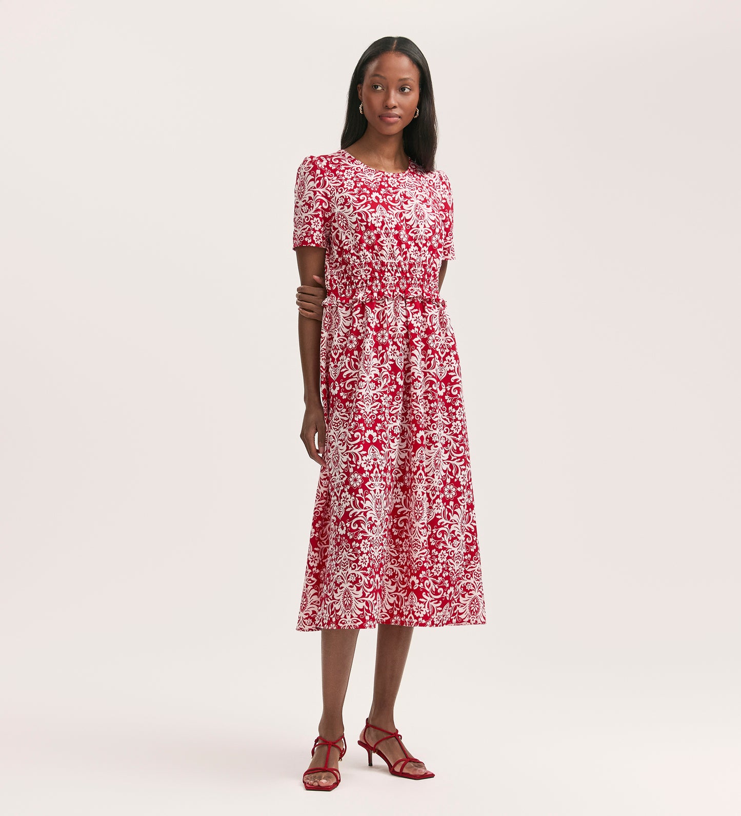 Irini Red Paisley Crepe Midi Dress