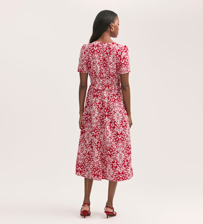 Irini Red Paisley Crepe Midi Dress