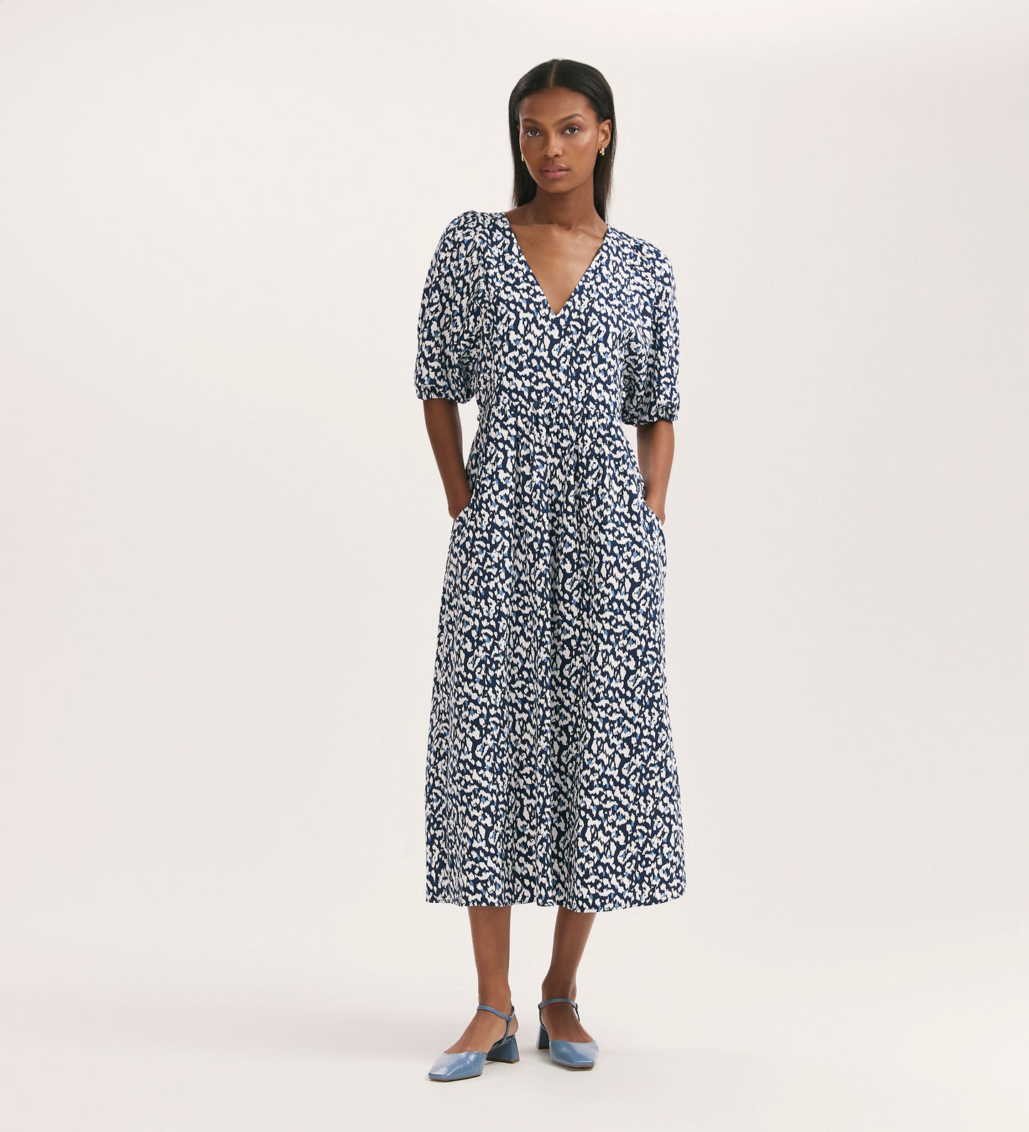 Katie Navy Animal Midi Smock Dress