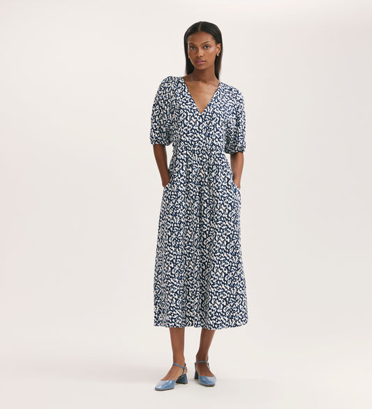 Katie Navy Animal Midi Smock Dress