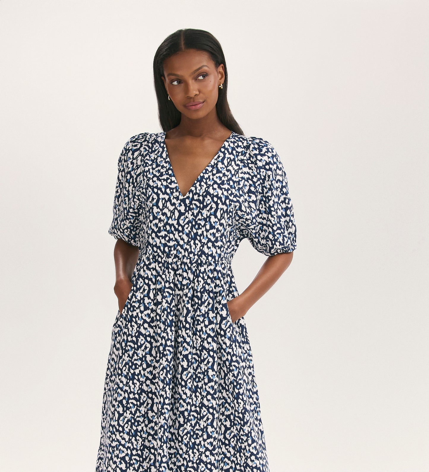 Katie Navy Animal Midi Smock Dress