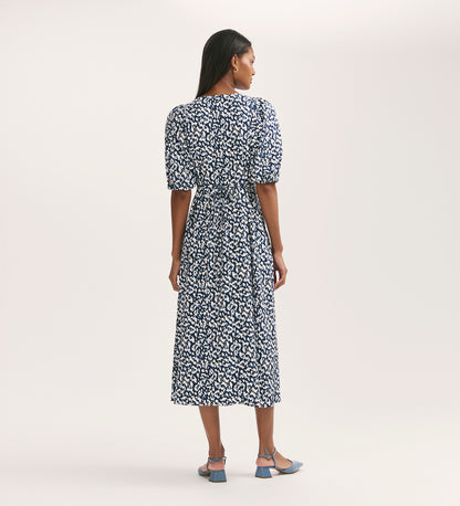 Katie Navy Animal Midi Smock Dress