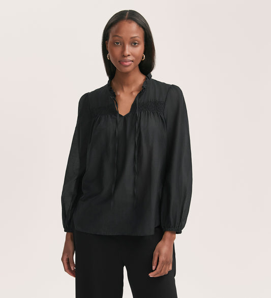 Kiya Black Crepe Long Sleeve Blouse