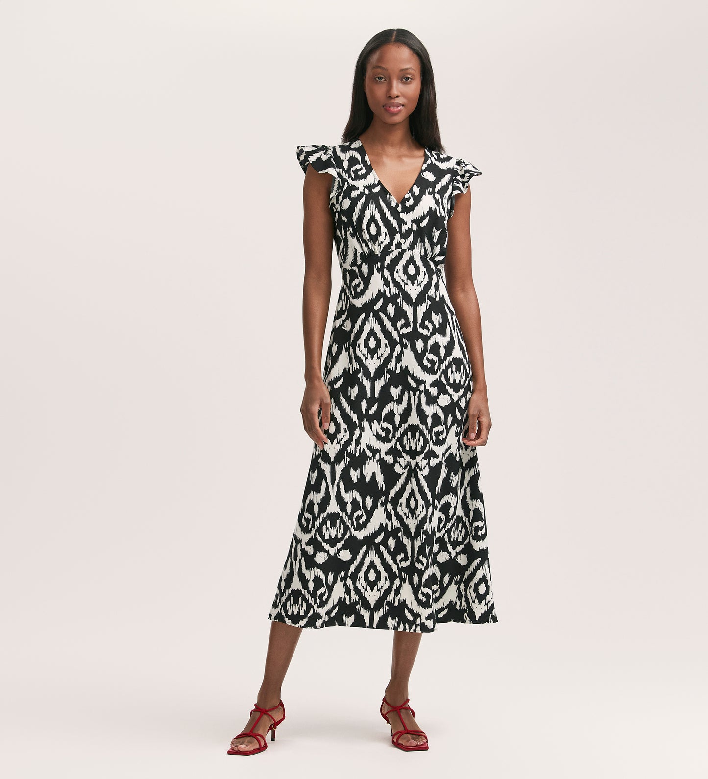 Liza Black Ikat Crepe Midi Dress