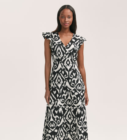 Liza Black Ikat Crepe Midi Dress