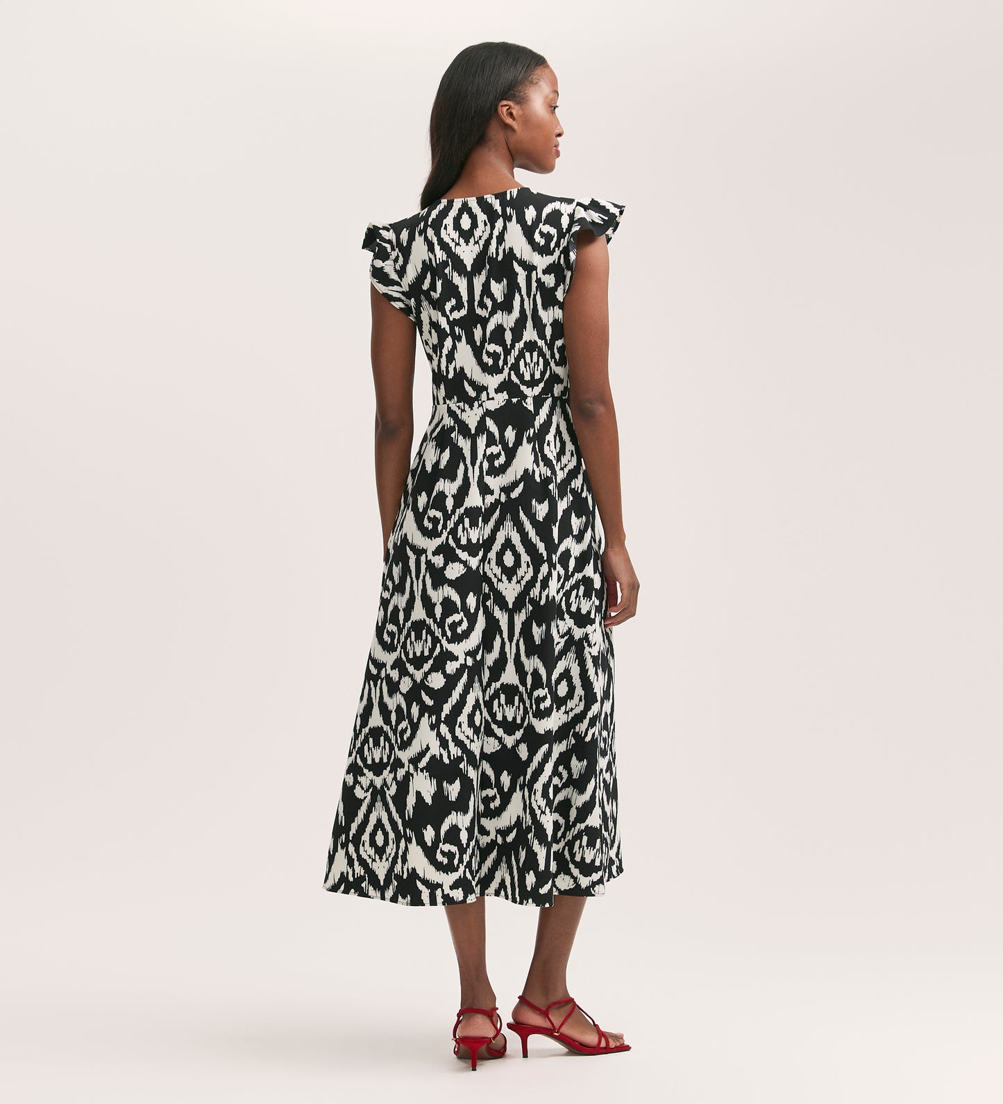 Liza Black Ikat Crepe Midi Dress