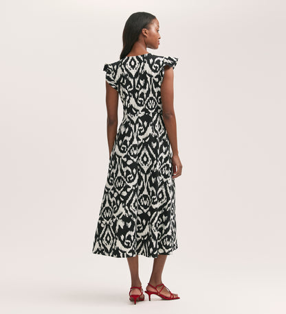 Liza Black Ikat Crepe Midi Dress