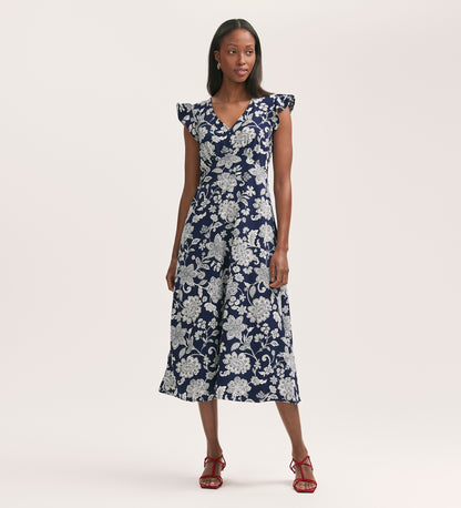 Liza Navy Floral Crepe Midi Dress