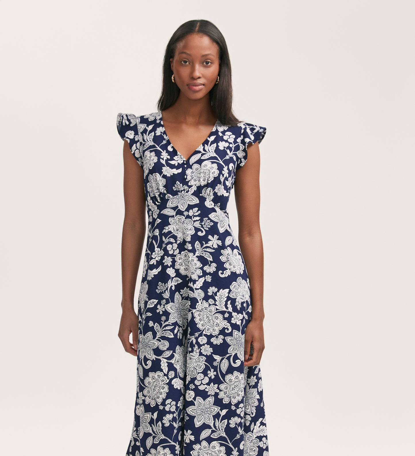 Liza Navy Floral Crepe Midi Dress