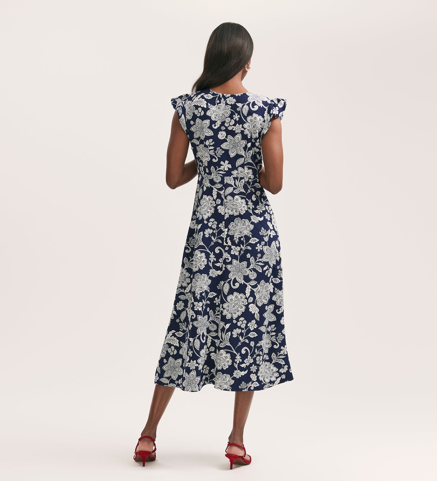 Liza Navy Floral Crepe Midi Dress