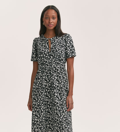 Mairead Black Ditsy Crepe Midi Tea Dress