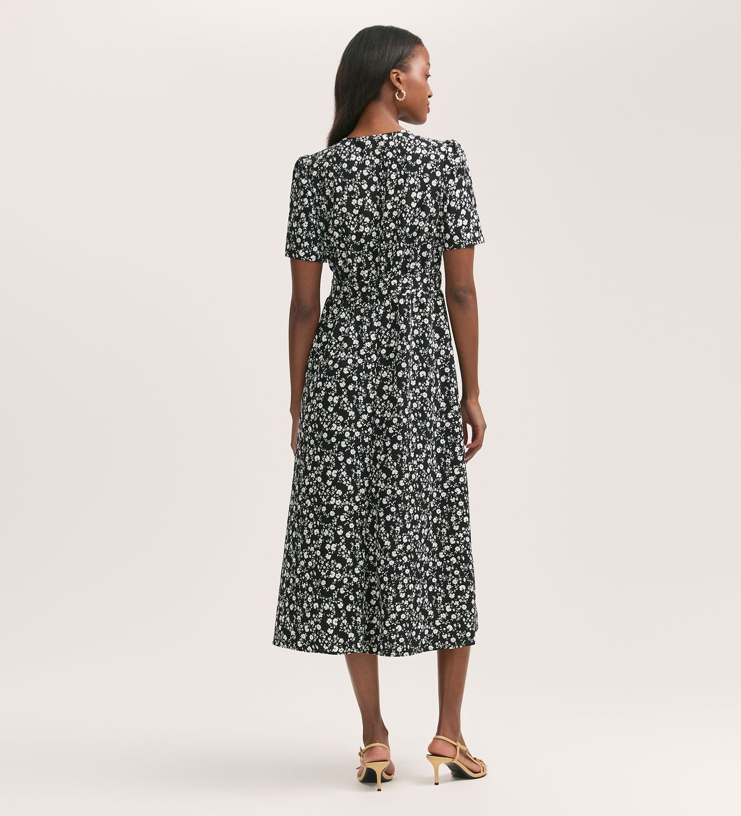 Mairead Black Ditsy Crepe Midi Tea Dress