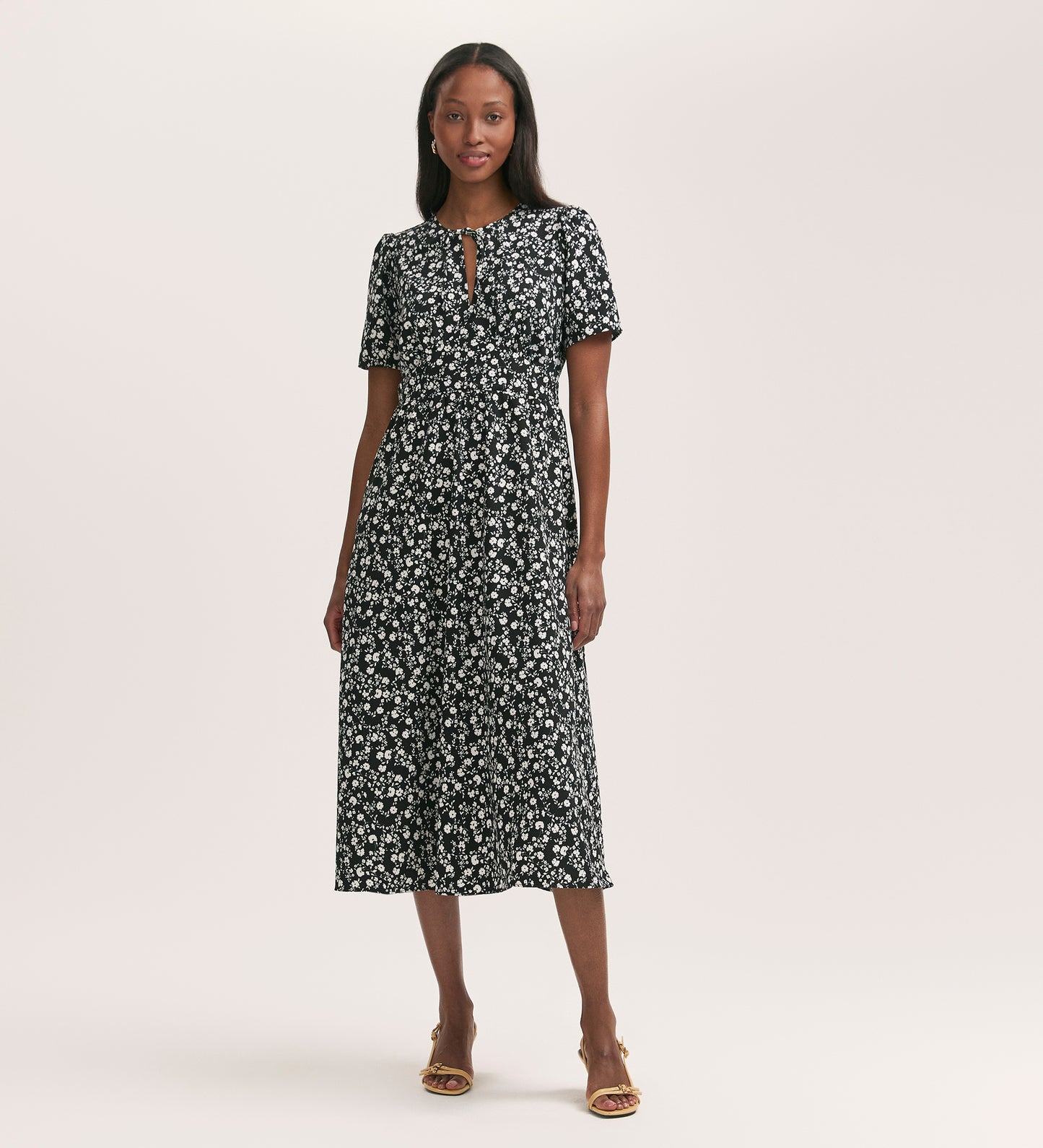 Mairead Black Ditsy Crepe Midi Tea Dress