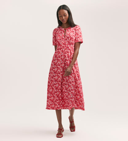 Mairead Coral Flower Crepe Midi Tea Dress