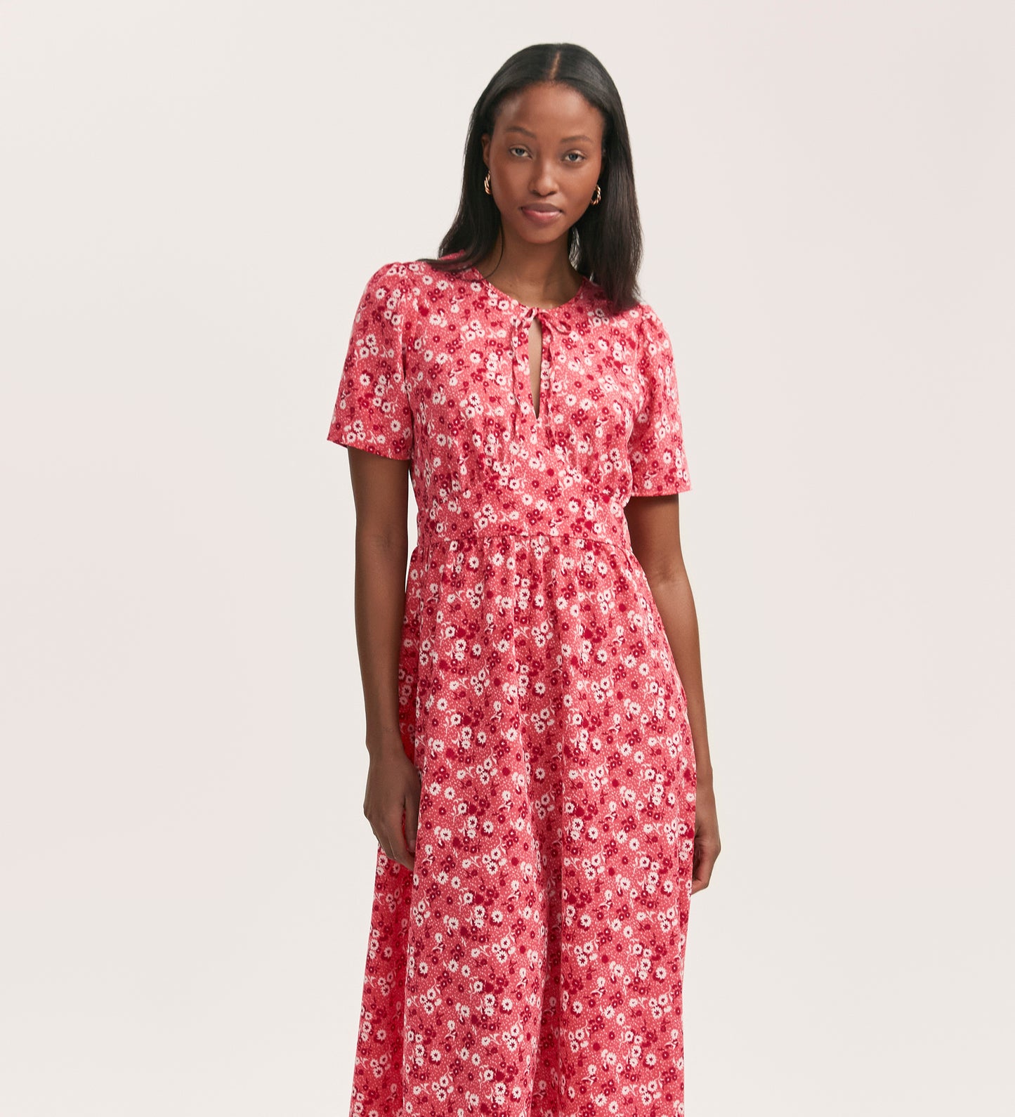 Mairead Coral Flower Crepe Midi Tea Dress