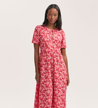 Mairead Coral Flower Crepe Midi Tea Dress