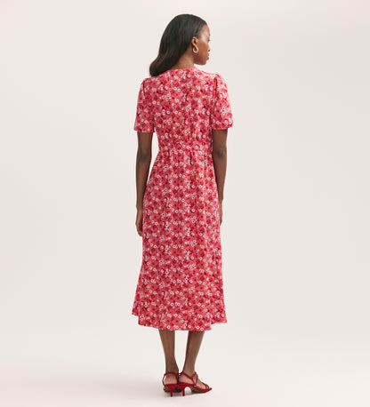 Mairead Coral Flower Crepe Midi Tea Dress