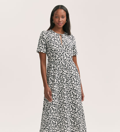 Mairead Ivory Ditsy Crepe Midi Tea Dress