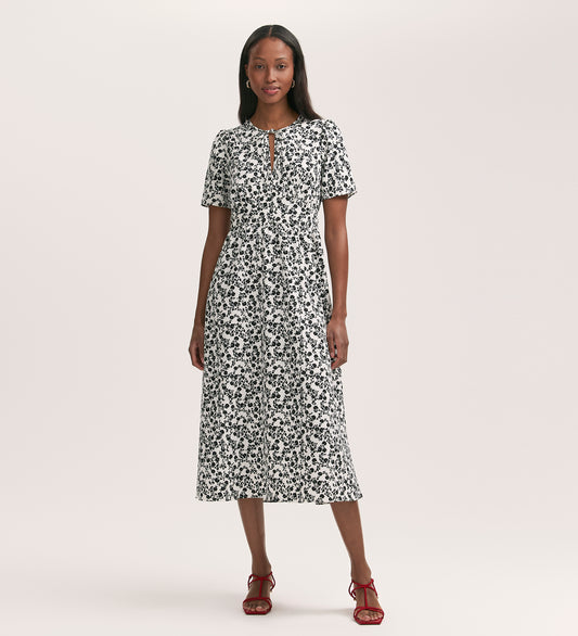 Mairead Ivory Ditsy Crepe Midi Tea Dress