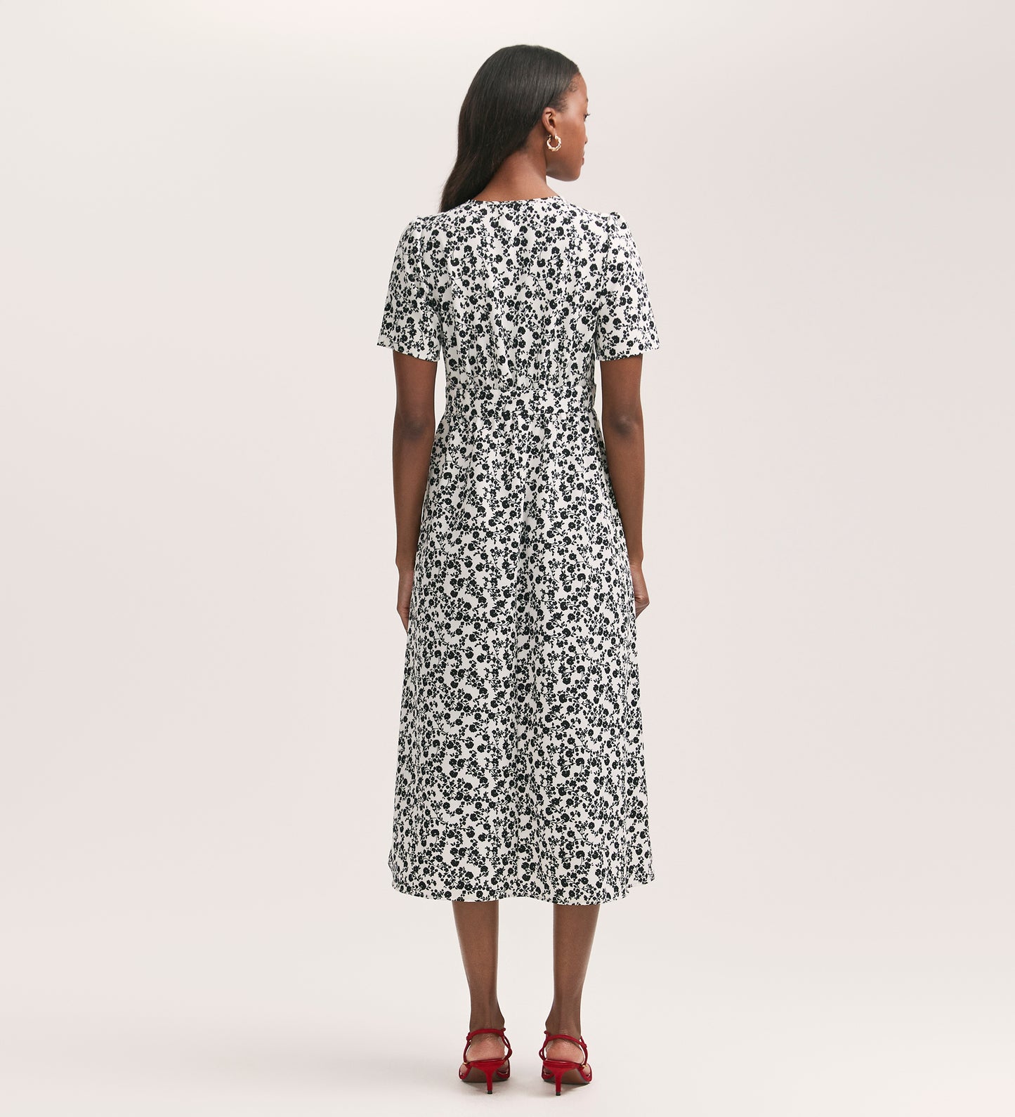 Mairead Ivory Ditsy Crepe Midi Tea Dress