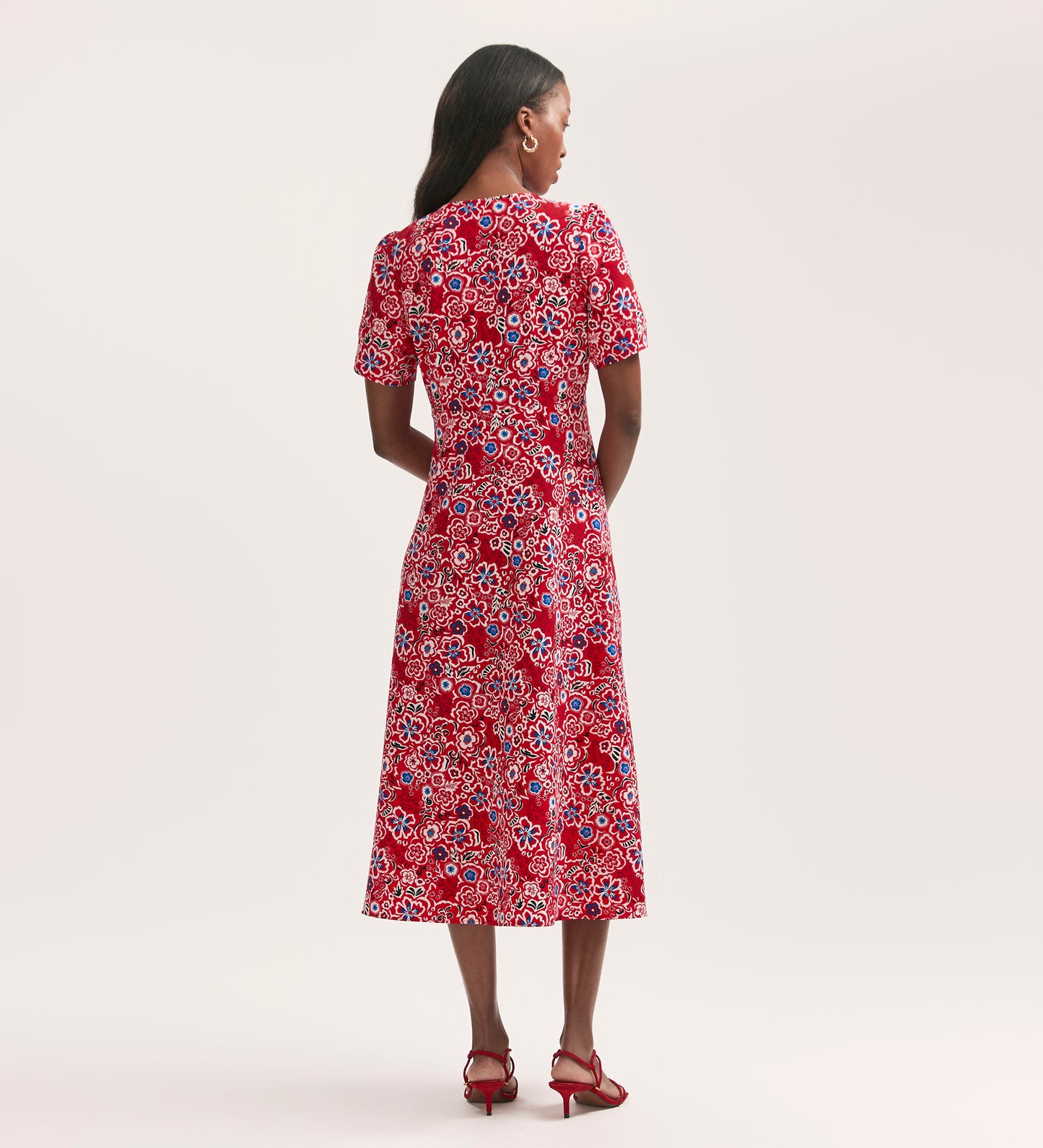 Martina Red Flower Crepe Midi Dress