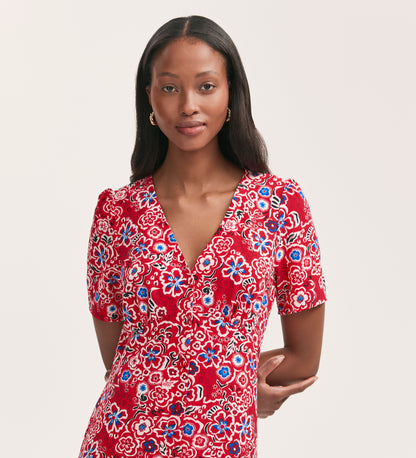 Martina Red Flower Crepe Midi Dress