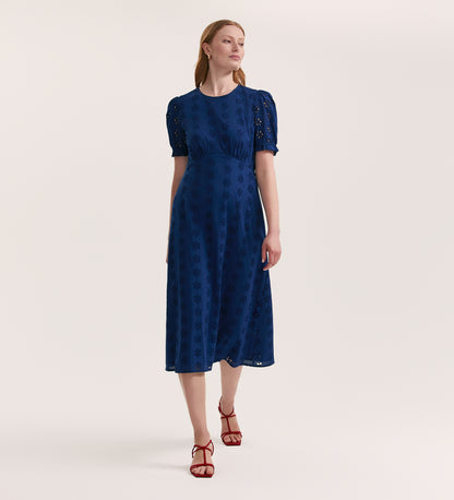 Mela Indigo Cotton Midi Tea Dress