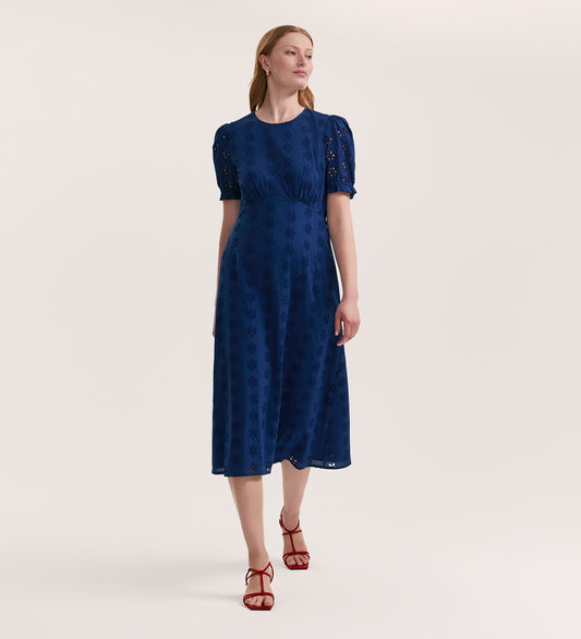 Mela Indigo Cotton Midi Tea Dress