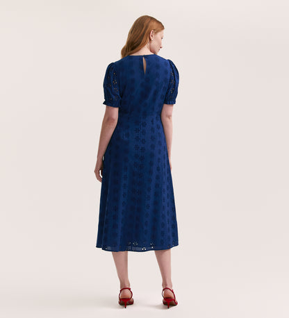 Mela Indigo Cotton Midi Tea Dress