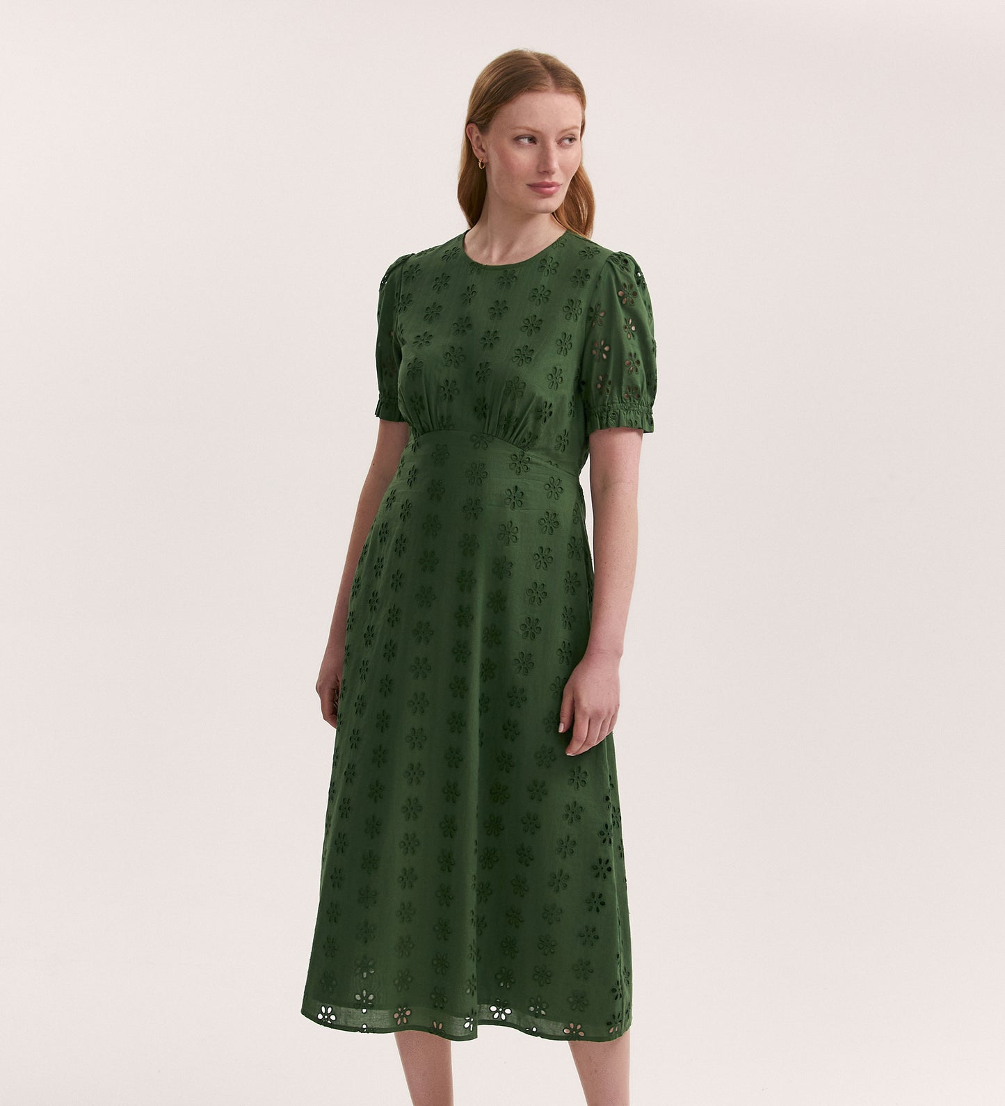 Mela Khaki Cotton Midi Tea Dress