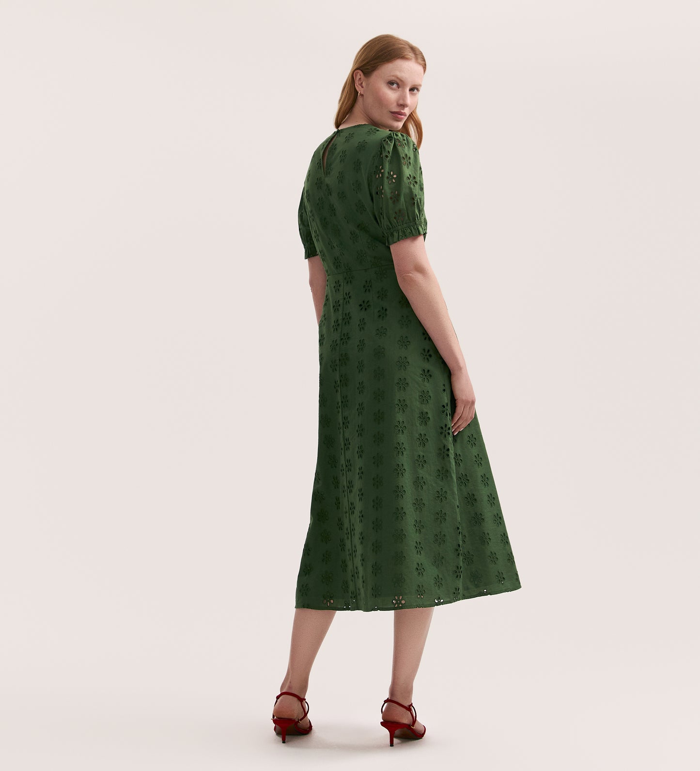 Mela Khaki Cotton Midi Tea Dress