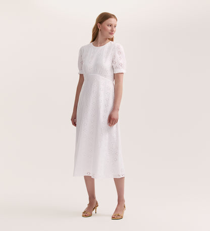 Mela White Cotton Midi Tea Dress