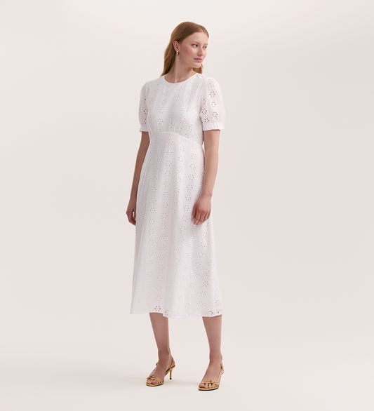 Mela White Cotton Midi Tea Dress