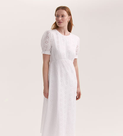 Mela White Cotton Midi Tea Dress