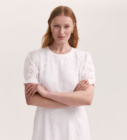 Mela White Cotton Midi Tea Dress