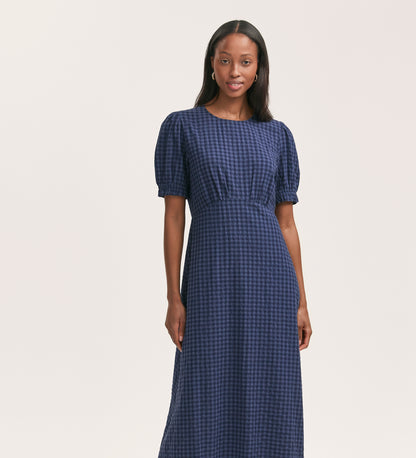 Mela Navy Seersucker Midi Dress